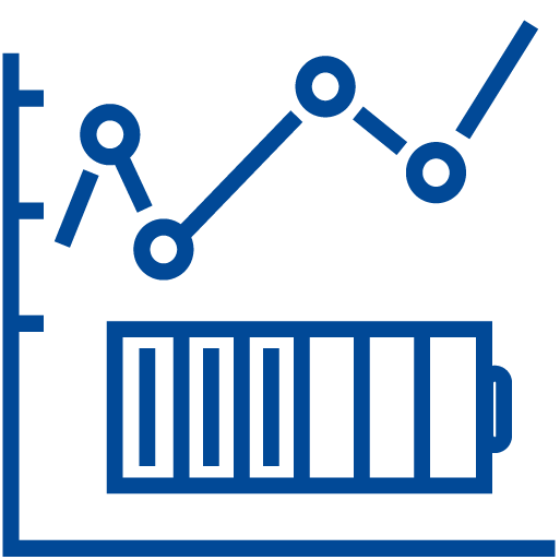 Icona stilizzata di una lampadina con grafico a linee, su sfondo blu chiaro; rappresenta monitoraggio e ottimizzazione delle prestazioni energetiche