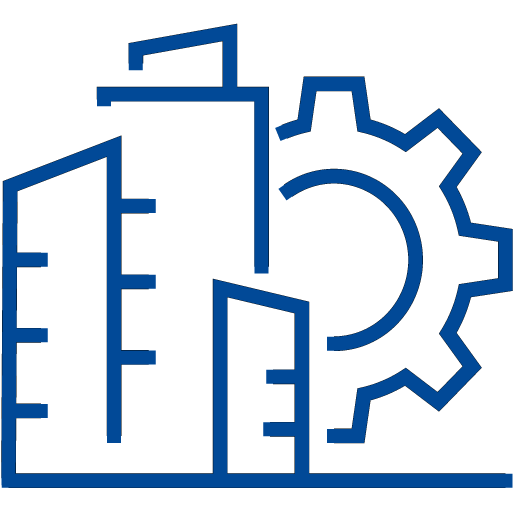 Icona stilizzata di un ingranaggio con strumenti, su sfondo blu chiaro; rappresenta manutenzione e gestione dei servizi operativi.