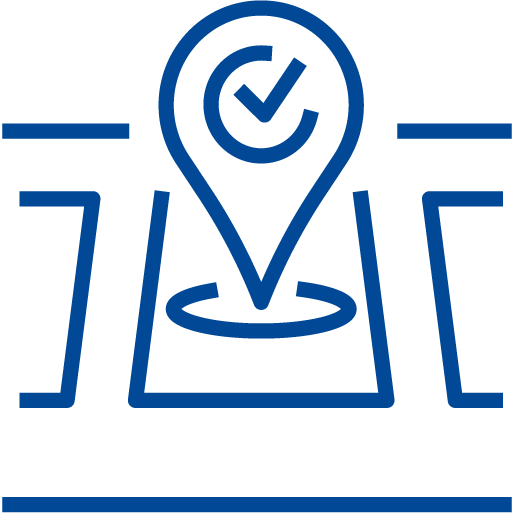 Icona stilizzata di un carrello industriale con elementi digitali, su sfondo blu chiaro; rappresenta la gestione dei beni mobili e delle operazioni immobiliari.