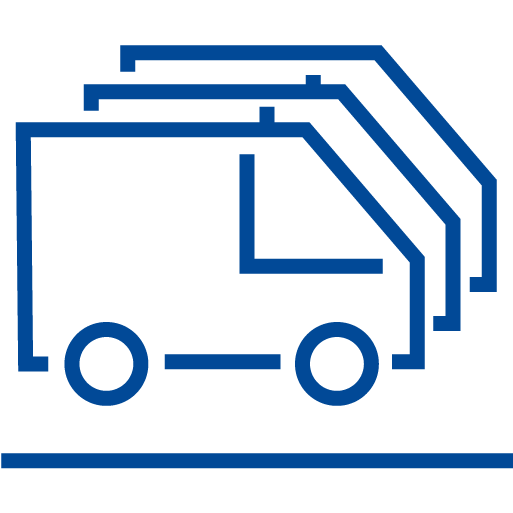 Icona stilizzata di un camion con simboli digitali, su sfondo celeste chiaro; rappresenta il settore della logistica e dei trasporti intelligenti.