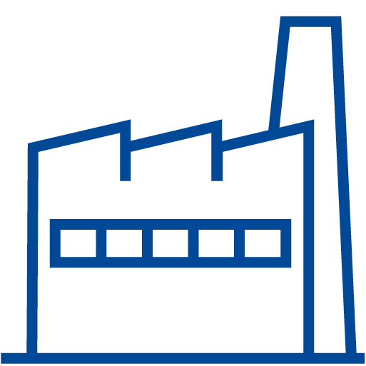Icona stilizzata di un edificio con elementi digitali, su sfondo celeste chiaro; rappresenta il settore immobiliare e delle costruzioni innovative.