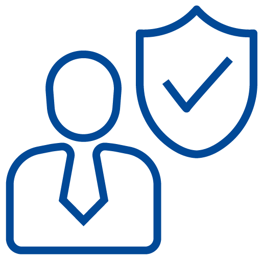 Icona stilizzata di una bilancia della giustizia, su sfondo celeste chiaro; rappresenta la supervisione e la gestione delle questioni legali aziendali.