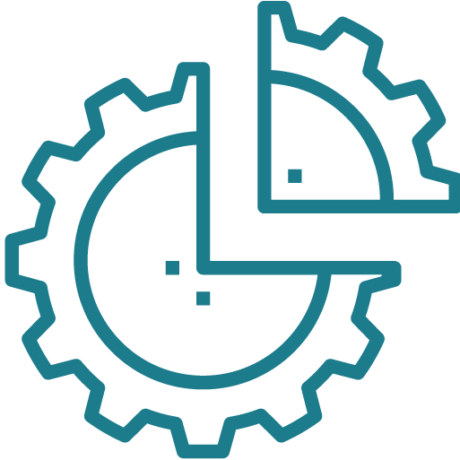 Icona stilizzata raffigurante un ingranaggio e un grafico a torta parziale. L’ingranaggio simboleggia un processo o funzionamento meccanico, mentre la sezione di grafico indica dati o analisi.